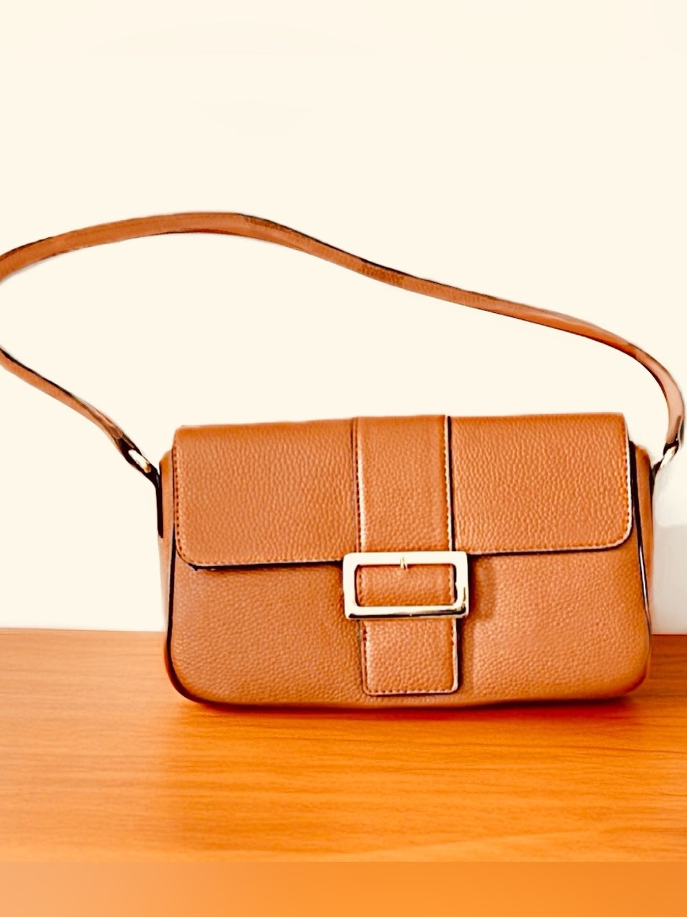 Nanette Lepore Fiona Glap Leather Shoulder Bag with Gold Buckle